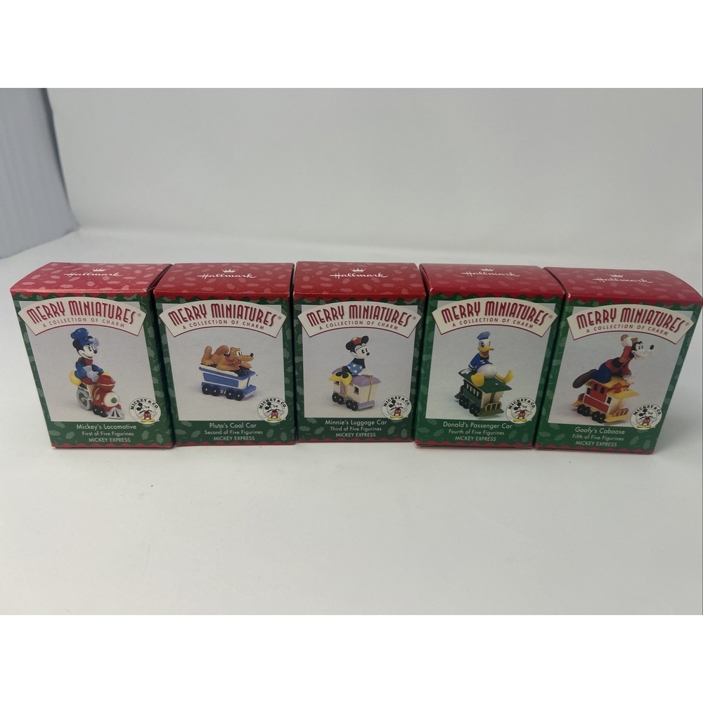 Hallmark 1998 Merry Miniatures Mickey & Co. Express Disney Train Set of 5 NIB